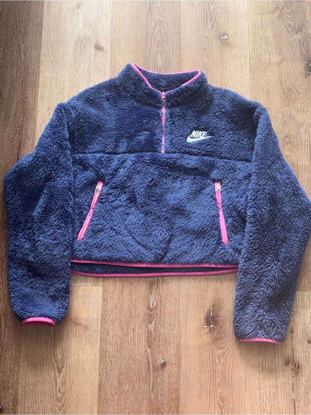 Nike Women’s ' Navy Fleece Quarter-Zip Jacket with Pink Trim